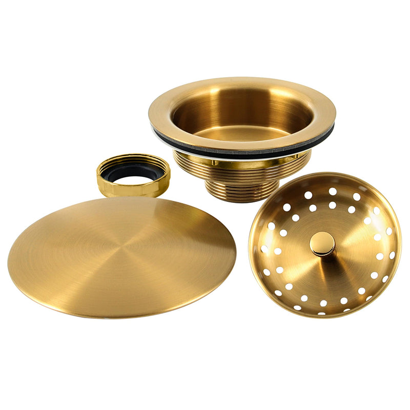 LQS Kitchen Sink Drain Assembly, Sink Drain Basket Strainer, Stainless Steel Removable Sink Strainer Basket and Stopper with Decor Flat Cover 3-1/2-inches (Brushed Gold with Cover) Brushed Gold With Cover
