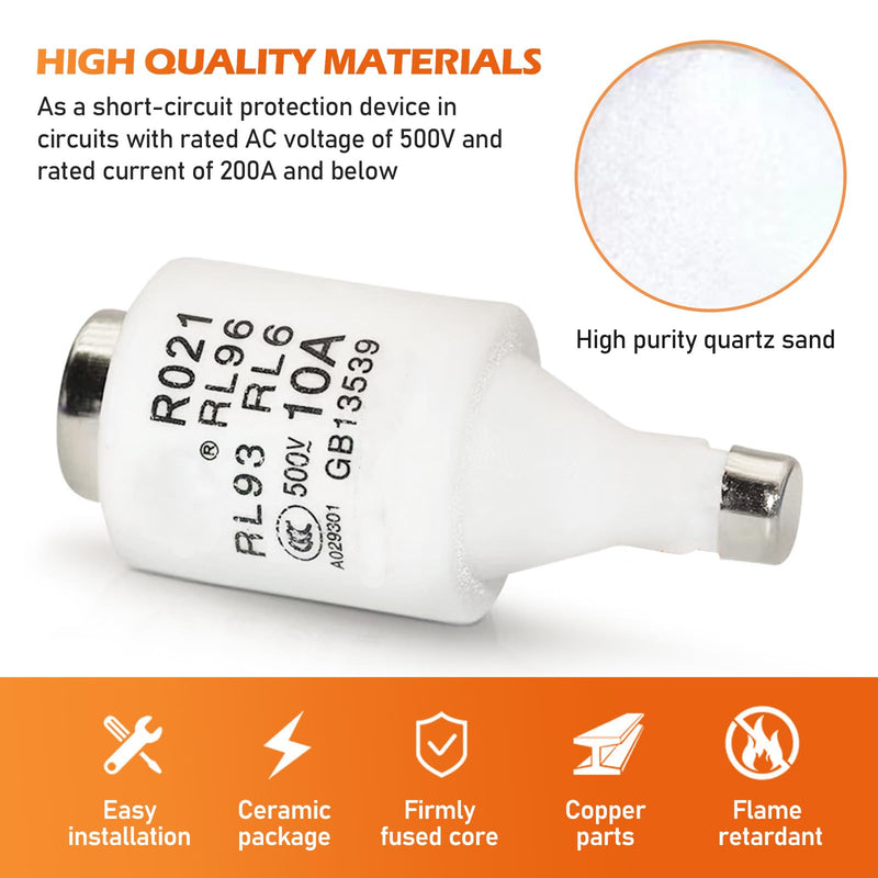 [Australia - AusPower] - Vegena 15 Pack 10A 500V Fuse Inserts, Fuse Insert, Spiral Ceramic Fuses Dll Low Voltage Fuse, Fuse Fuses for Cable and Line Protection 