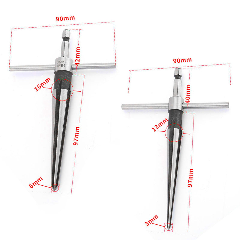 [Australia - AusPower] - 2 x Conical Reamer, Hand Reamer, Taper Reamer, for Chamfers and End Pins, for Drilling Hole 3-13 mm and 5-16 mm 