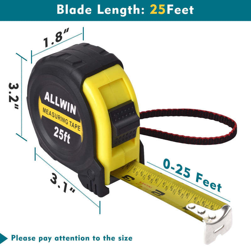 [Australia - AusPower] - Tape Measure 25 Ft - Metal Retractable Tape Measure with Fractions, Easy Read Steel Tape Measure, 1-inch Wide X 25 foot 25FT Inches with Fractions 