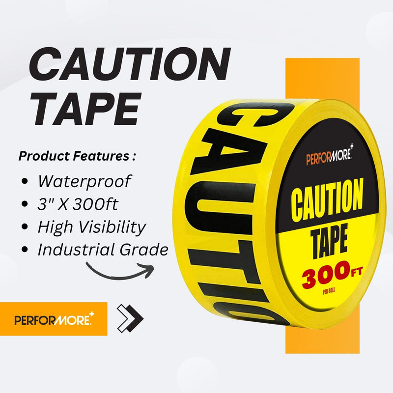 Performore High-Visibility Yellow Safety Barricade Tape Roll 3" x 300Ft Tear-Resistant Non-Adhesive Caution Strip Waterproof Hazard Marker for Construction or Crime Scene Zones 300 ft.(1-pack)