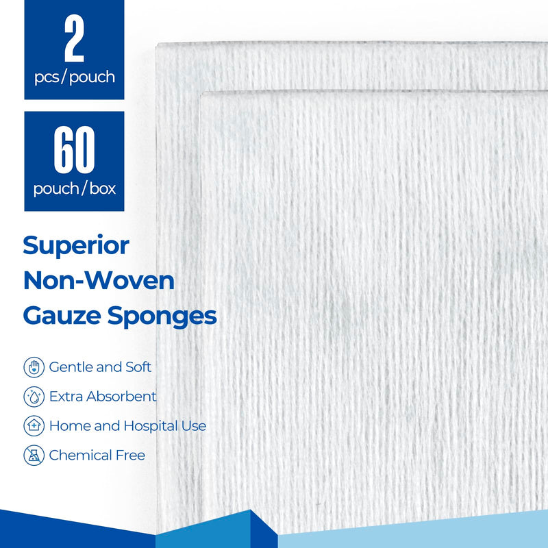 [Australia - AusPower] - Sterile Nonwoven Gauze Pads, 3"x 3" Wound Dressing, 60 Packs - 120 Pieces Superior Soft Sponge Pads, Higher Absorbent Gauze Compresses for Trauma or Post-Operative Wound Care 3"*3" 