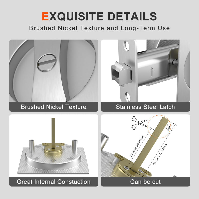 Haidms Brushed Nickel Pocket Door Hardware, Square Pocket Door Lock, Zinc Alloy Pocket Door Handles, Square Locks for Pocket Doors 1 Pack