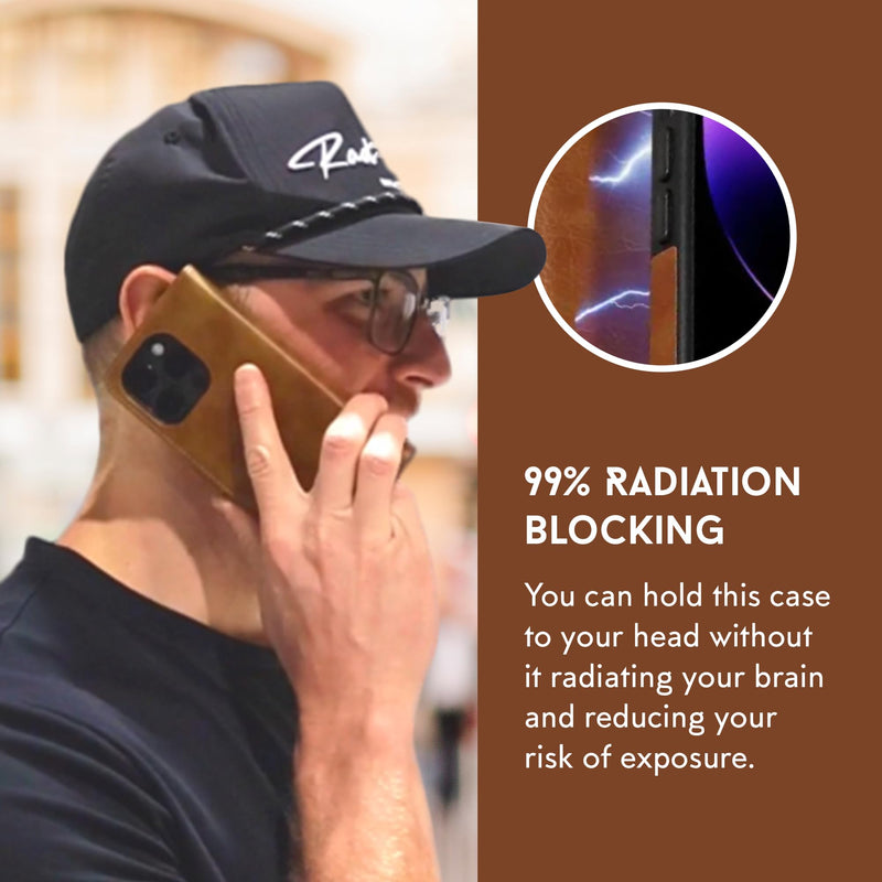 EMF Protection Anti Radiation Leather Flip Folio Case for iPhone, Genuine Leather Wallet Case/Cover with Card Holder & Stand Function Brown for iPhone 13 Pro