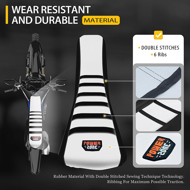 [Australia - AusPower] - Motorcycle Universal Dirt Bike Seat Cover Gripper Ribbed Soft Sewing for CRF WR WRF RMZ YZF SXF EXC EXC XC SX CR KLX Yozma IN10 (Black-White) Black-White 