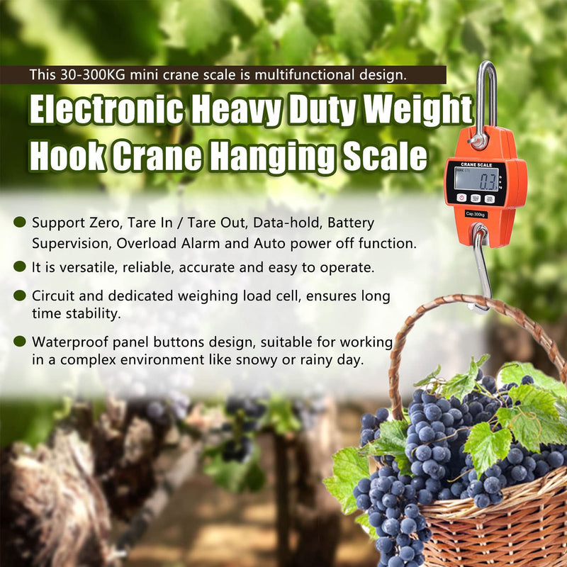 Hanging Scales 300 kg 660 lbs, Digital Hanging Scales Electronic Crane Scales with Accurate Reload Spring Sensor & LCD Display, Mini Portable Scales with Hooks for Farm, Factory, Hunting