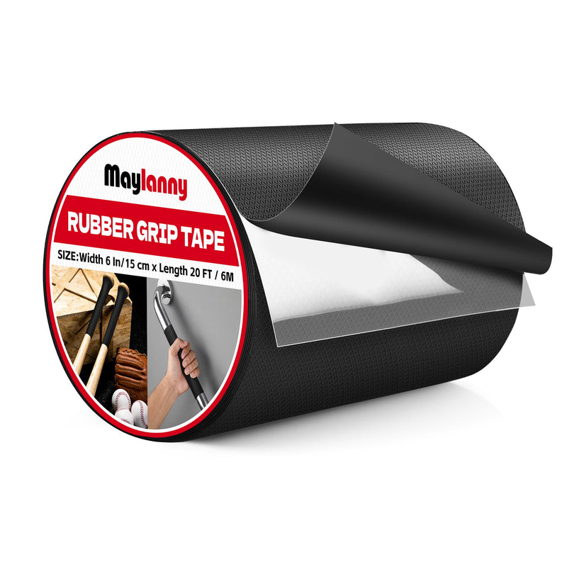 Maylanny 6 in x 20 FT Rubber Grip Tape, Black Ultra Strong Anti Slip Waterproof Tape with Textured Adhesive Comfortable in Hands, Perfect for Tools, Handles, Ladders - High Traction DIY Safety Grip