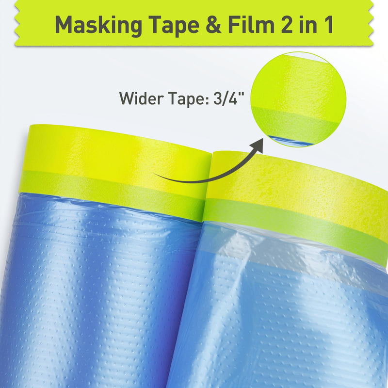 Tangibay Pre-Taped Masking Film for Painting - 56" x 66' Painters Plastic Sheeting for House & Automotive Paint, Tape and Drape for Covering Cars, Walls, Windows and Furniture Protection (2 Rolls) 2 Rolls: 56"x66'