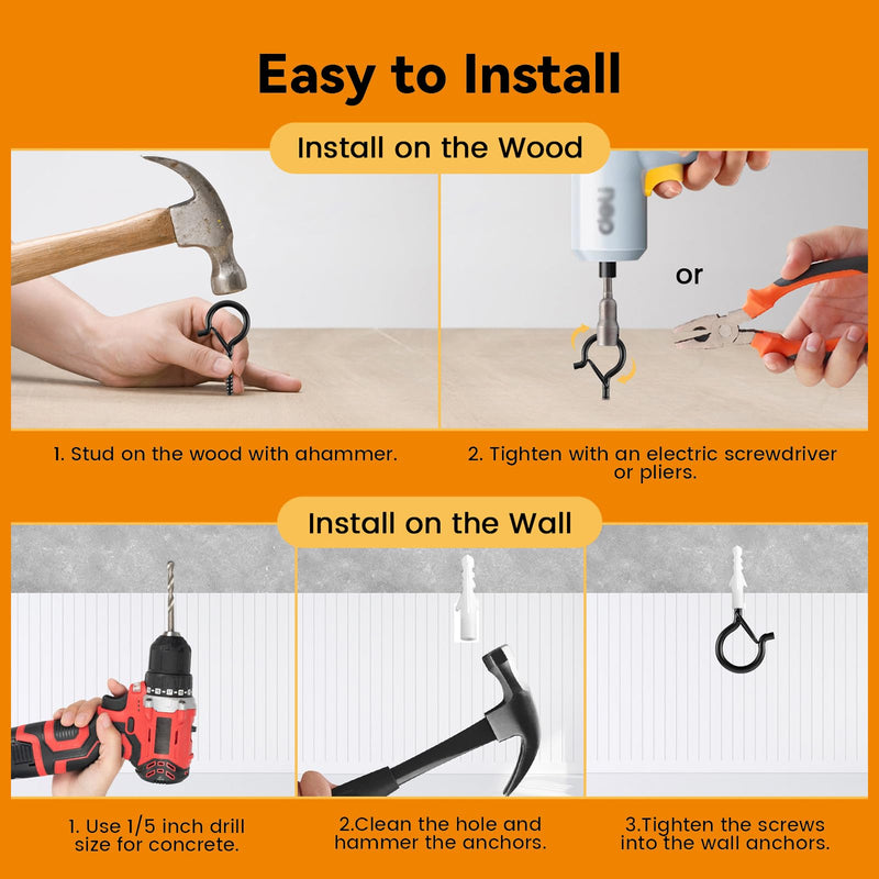 [Australia - AusPower] - 30 PCS Q-Hanger Hooks with Safety Buckle, Windproof Screw Wall Ceiling Hooks for Outdoor String Lights Hanging Christmas Lights, Plants, with 1 Wing Nut Driver Black 30 Pack 