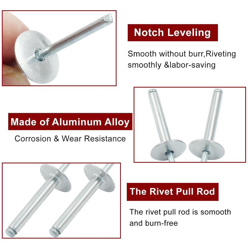 [Australia - AusPower] - 60 Pcs 3/16" x 1-1/4" Large Flange Aluminum Blind Rivets Dome Head Pop Rivets for Installing Accessories, Silver 3/16" x 1-1/4" 