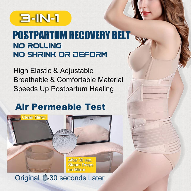 [Australia - AusPower] - ChongErfei 3 in 1 Postpartum Support - Recovery Belly/waist/pelvis Belt Shapewear Slimming Girdle, Beige, L/One Size For Posture Correction Large(One Size) 