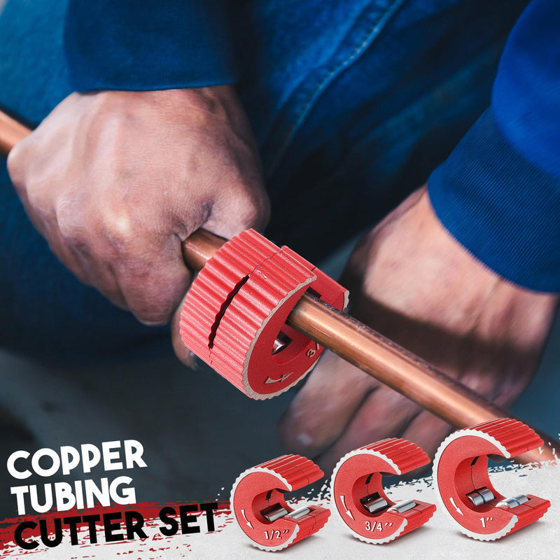 Yaocom Copper Tubing Cutter Set, 3 Pcs Copper Pipe Cutter Tool, 1/2 In, 3/4 In, and 1 In. Cutters, Reaming Pen, 3 Cutters Handles with Storage Case