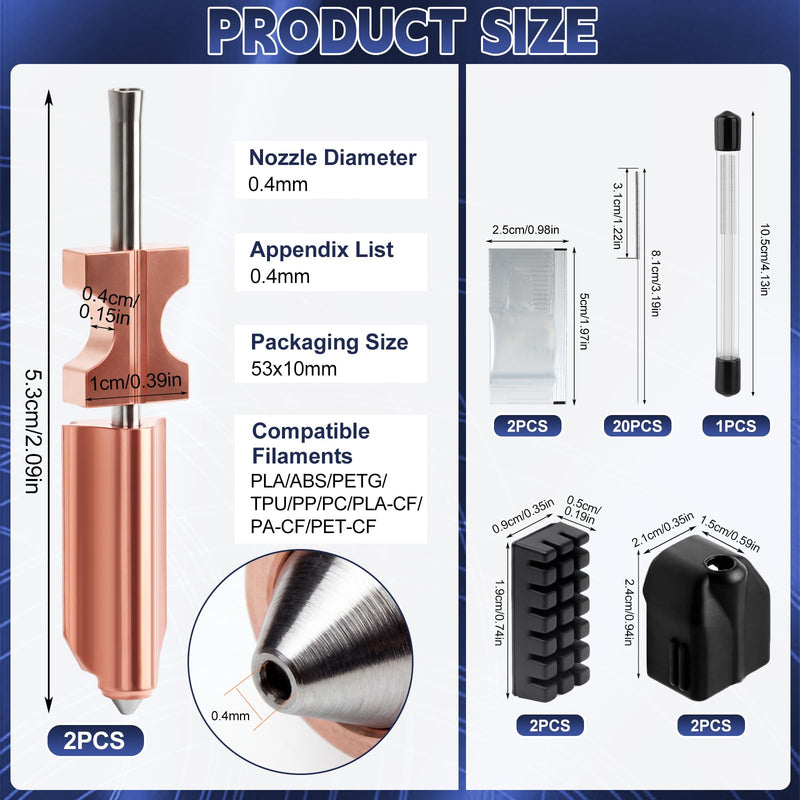 [Australia - AusPower] - Upgraded AD5X Nozzles Kit, with 2PCS 0.4MM Nozzles, 2 Silicone Sock, 2 Nozzle Brush, 20 Cleaning Needles and 2 Silicone Greases, All Metal Integrated Hotend, Compatible with AD5X 3D Printer Parts 
