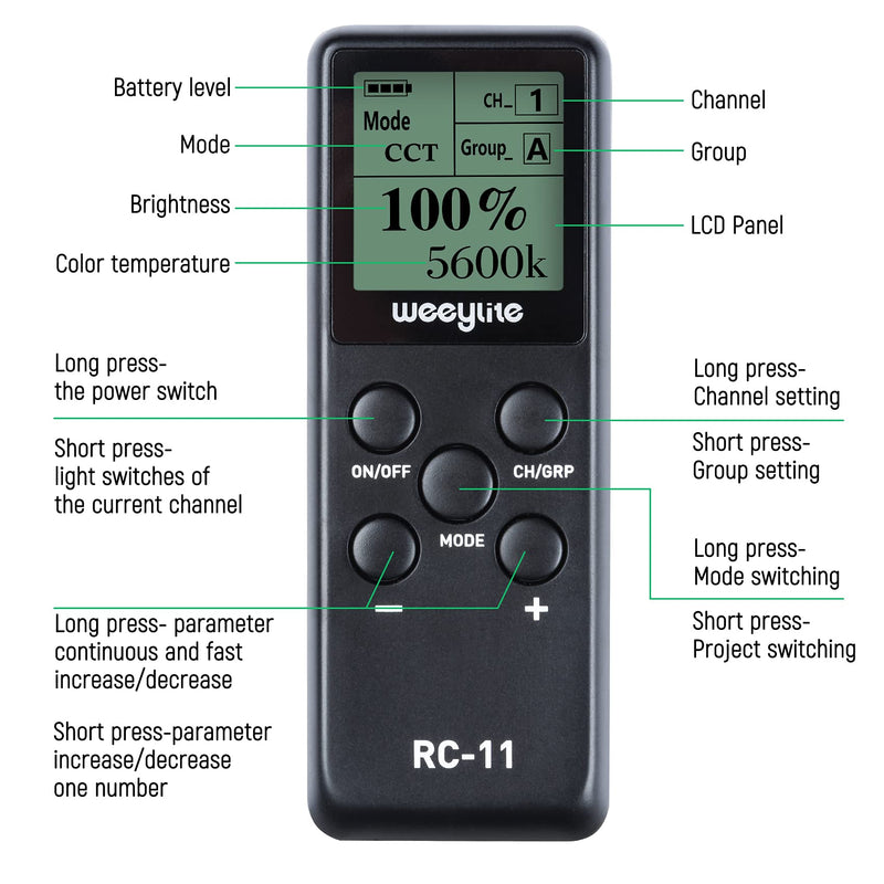 [Australia - AusPower] - RC-11 Wireless Remote for Weeylite RB9 Light/WE-10/WE-9 RGB Ring Light Ninja 20 200 300 400 Series COB Video Light, VILTROX K60/Sprite 15B 15C Lights 