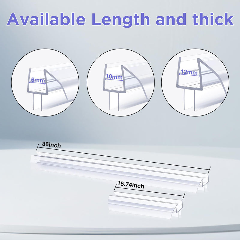 Shower Door Bottom Seal,Glass Door Bottom Seal,PVC Seal for Shower Door Sweep,Shower Door Bottom Seal Strip (Ultra Clear, 4 Pack 36in for 3/8"(10mm)) Ultra Clear 4 Pack 36in for 3/8"(10mm)