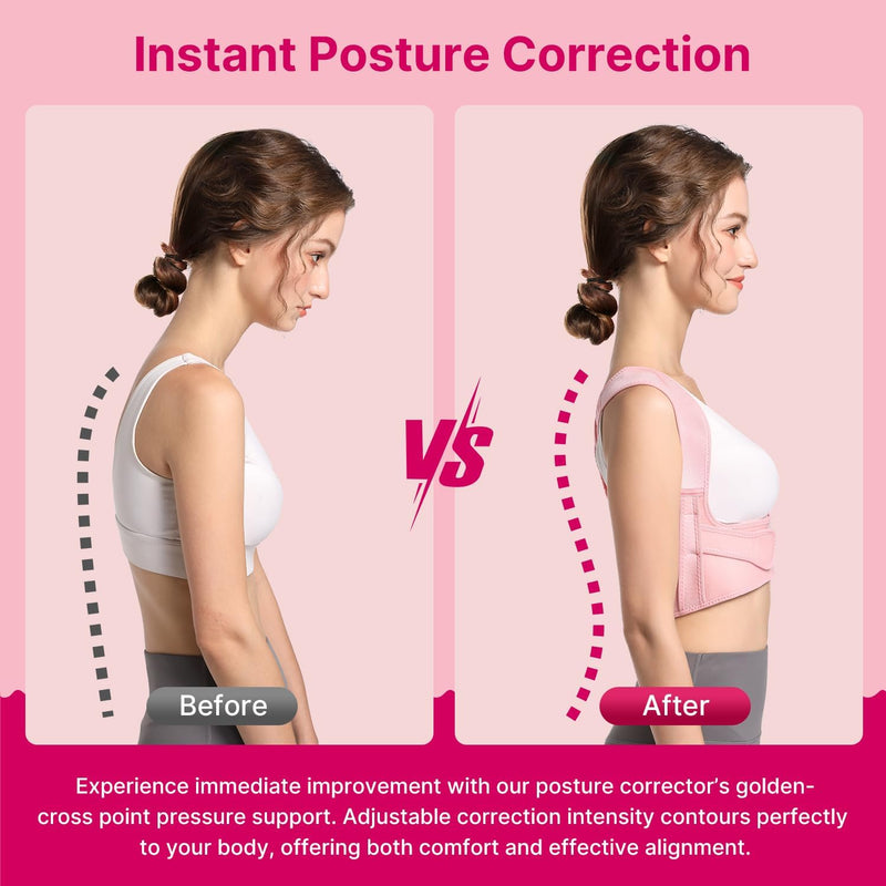 [Australia - AusPower] - Fit Geno Posture Corrector for Women: Adjustable Lightweight Upper Back Brace for Neck Shoulder & Upper Back Pain Relief - Improve Posture Correct Hunchback Slouching Kyphosis Invisible Under Clothes (XS/S Under Bust 26"-37") Pink X-Small/Small 