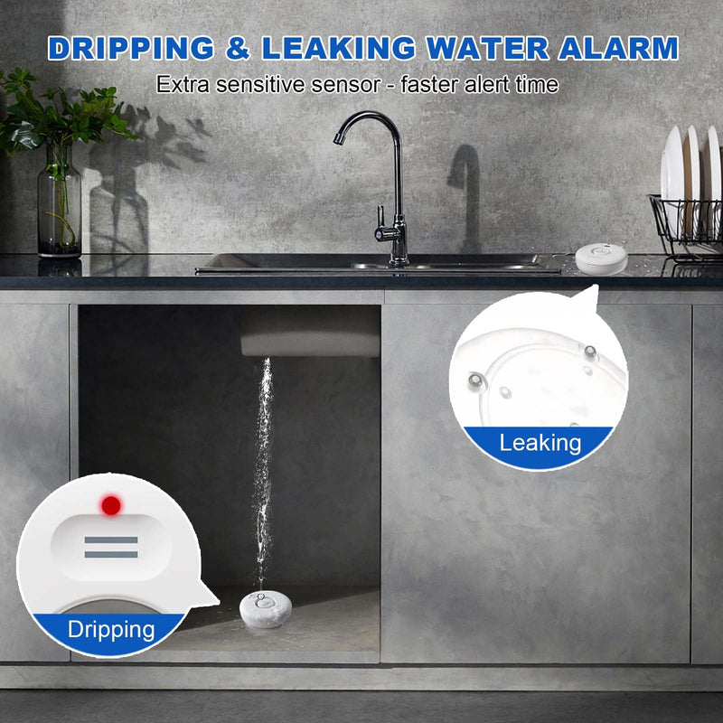 [Australia - AusPower] - WiFi Water Leak Detectors for Home 3 Pack, Wireless Smart Water Leak Sensor, 120dB Adjustable Water Sensor Alarm Leak Detector, APP Alerts, 3 Water Sensors & 1 Hub for Kitchen, Bathroom, Sink, Laundry WD71 water alarm *3+Hub 