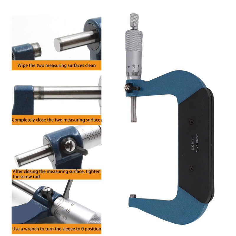 [Australia - AusPower] - Yosoo Health Gear 75 to 100mm Micrometer, Outside Micrometer Set for Length Diameter Measurement, Stainless Steel Micrometer with Tungsten Carbide Faces for Machinist 