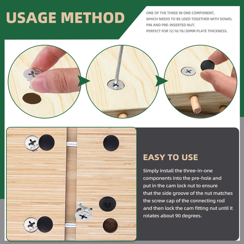 [Australia - AusPower] - Keadic 120Pcs Furniture Connecting Cam Lock Fittings Assortment Kit with Plastic Screw Cover Caps, Joint Connector Nut Cabinet Connectors Hardware Bolts for Wardrobe Drawer Closets Bed 