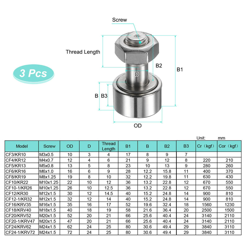 uxcell 3Pcs Cam Follower Track Runner Bearings CF16/KRV35 X Needle Roller Stud Track Bearing, 35mm Roller Diameter, M16 Stud Type for Machine Tool Guide Rail (Hexagon Socket) 3