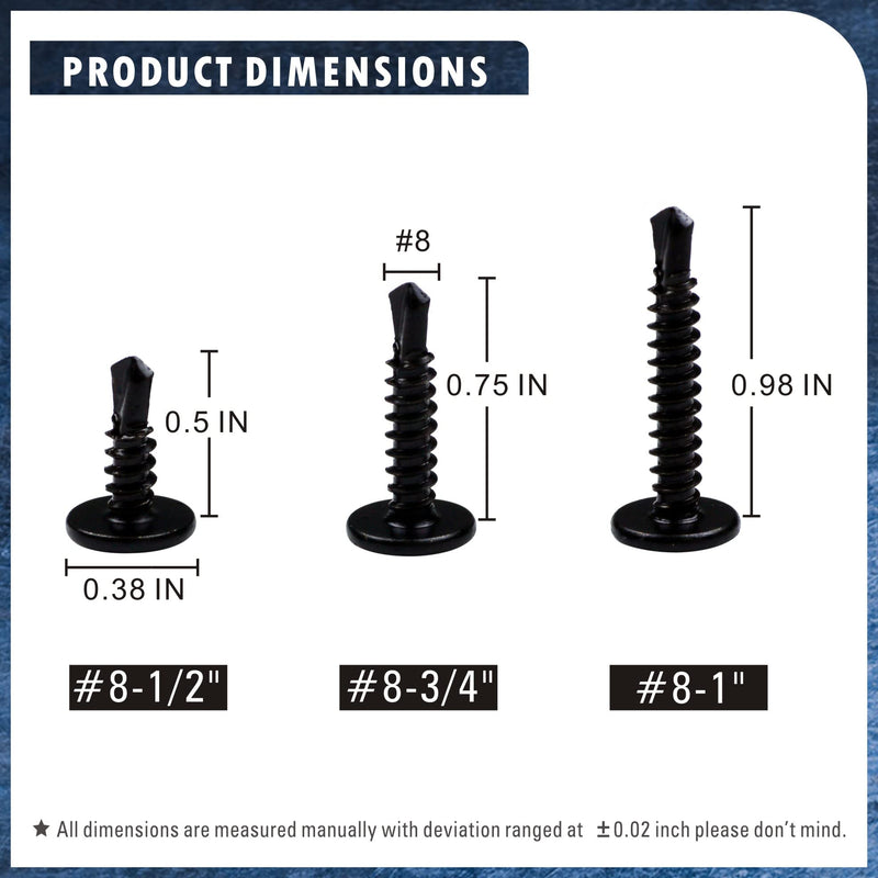 [Australia - AusPower] - 410 Stainless Steel #8 Self Drilling TEK Screw Assortment Kit, Hex Washer Head & Modified Truss Head, Self Tapping Sheet Metal Screws, Length 1/2" 3/4" 1" 150 PCS - Black Oxide #8 Assortment Set 