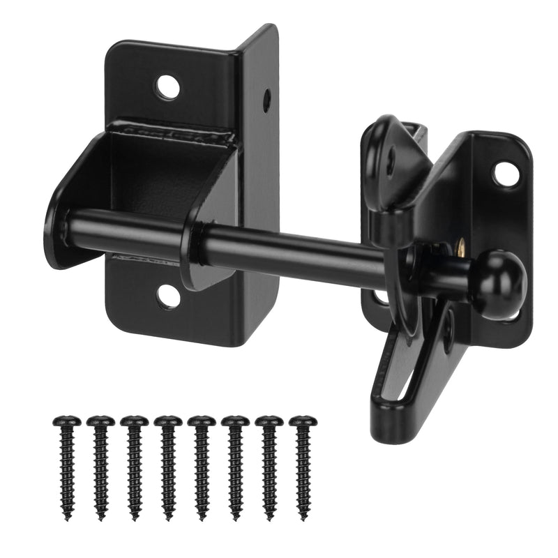 Self-Locking Gate Latch for Wooden Fence Gate Heavy Duty, Post Mount Automatic Gravity Lever Gate Fence Door Latches for Wooden Fence Secure Pool Garden Shed, Black, 2 Pcs, Normal