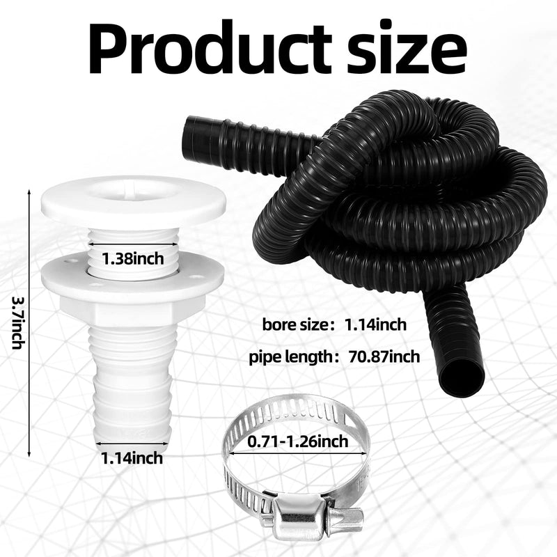 Lounsweer 1-1/8 Inch Boat Bilge Pump Plumbing Kit 12v 1100gph Electric Boat Bilge Water Pump 6 ft Kink-free Flexible PVC Hose 2 Pcs Hose Clamps Thruhull Fitting for Marine Ponds Pools (Black) Black