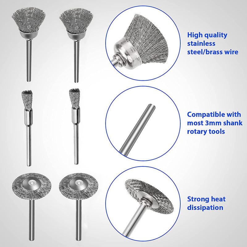 [Australia - AusPower] - 120 Pcs Rotary Tool Wire Brush, Steel Wire Wheels Pen Brushes Set Kit Accessories for Rotary Tool-1/8"(3mm) Shank 120 
