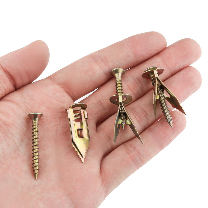 [Australia - AusPower] - 40Pcs Self Drilling Drywall Anchors and Screws Kit - Zinc Plated Steel Wall Anchors for Drywall Heavy Duty, No Drill Or Holes in Wall, for TV, Shelf Straps, Cabinets (20PCS Screws and 20PCS Anchors) 