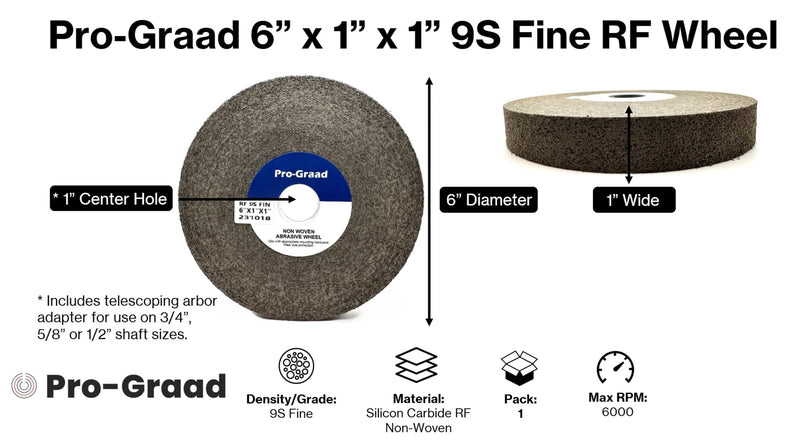 [Australia - AusPower] - 1 Pack 6” x 1” x 1” 9S Fine RF Long Life Convolute Deburring, Finishing & Polishing Wheel, Includes Arbor Adapter for use on 3/4 5/8 1/2 inch Shaft Sizes, Pack of 1 6" x 1" x 1" 9S Fine 1.0 