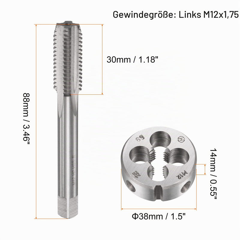 sourcing map Tap and Die Set M12 x 1.75 | Left-hand thread thread cutter set, thread cutting tool