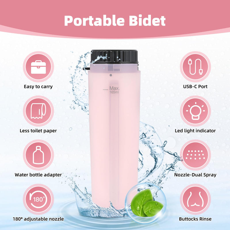 Hibbent Portable Bidet for Travel, High Pressure Handheld Electric Sprayer, Rechargeable Travel Bidet for Women & Men, Personal Hygiene Cleaning, Soothing Postpartum Care, Pink 1