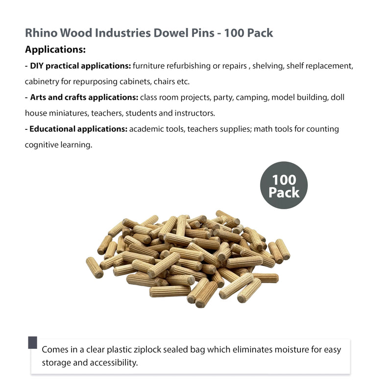 [Australia - AusPower] - 1/4" x 1" - 100 Pack Wooden Dowel Pins - Kiln Dried, Fluted, and Beveled (1/4" x 1", 100pk) 1/4" x 1" 