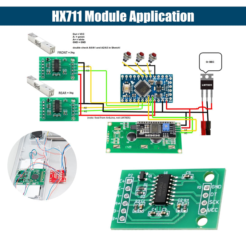 HX711 Binghe 5 Pieces Pressure Sensor 24 Bit A/D Precision Load Cells High Precision Weighing Sensor Module Compatible with Arduino
