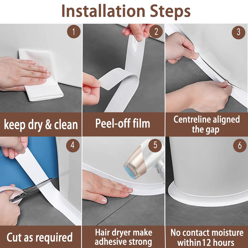 Traditional Caulking Replacement - Caulk Tape Waterproof Self Adhesive for Toilet, Bathroom, Bathtub & Floor Wall Edge Protection 2 Clear