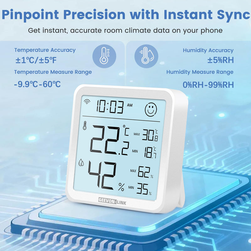 2Pack Indoor Hygrometer Thermometer, Bluetooth WiFi Humidity Temperature Gauge with Large LCD Display, Notification Alert with Max Min Records, Data Storage Export for Room Greenhouse 2
