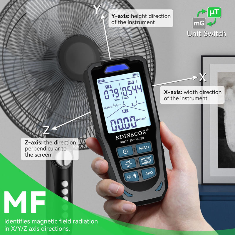 [Australia - AusPower] - EMF Meter 5G RF Detector – Electric, Magnetic & Radio Frequency Field Tester up to 10GHz, Multi-Sensor EMF Detector for Power Lines, WiFi/Cell Phones, Smart Meters – LCD Display Sound & LED Alerts Black 