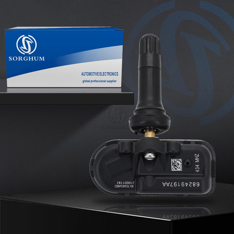 Sorghum Tire Pressure Monitoring System - Pre-Programmed TPMS Sensors 434MHz Compatible with 2014-2024 Ram 1500 2500 3500 Jeep Cherokee Replace# 68249197AA 68239720AA 68157568AA Set of 4 Standard