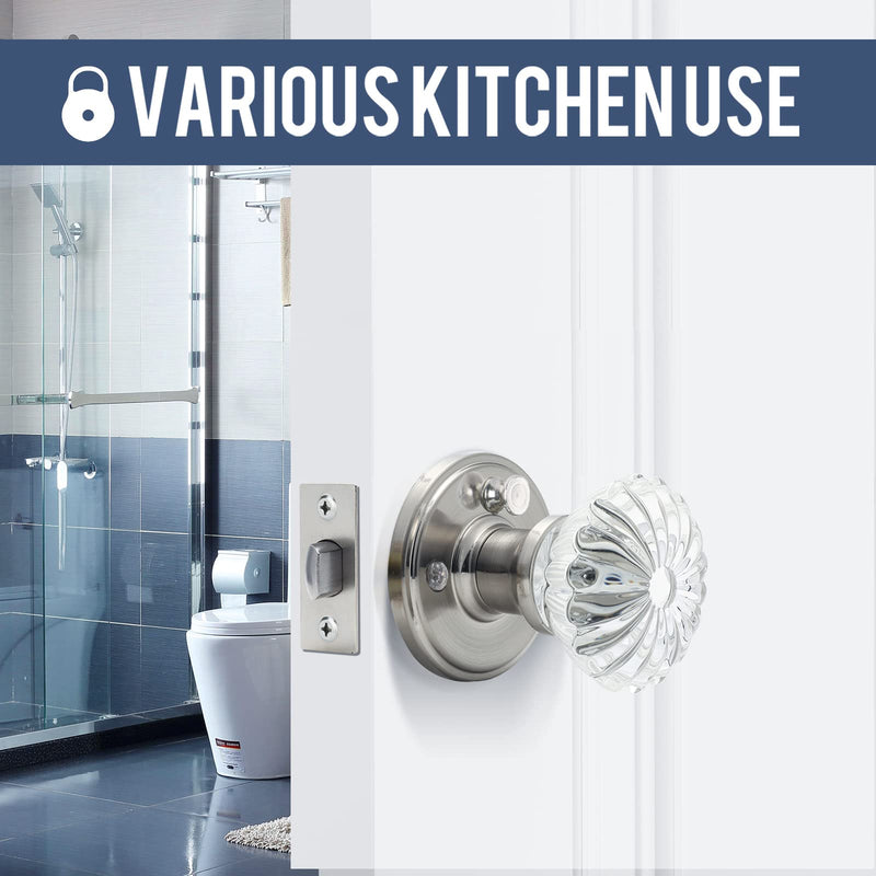 Cielsa Dawn Glass Door Knobs Interior with Lock, Satin Nickel Door Handles, Crystal Door Knobs with Lock(Satin Nickel, Privacy) 1 Pack