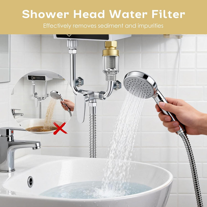 2 Pack Sediment Water Filter for Washing Machine, Inline Water Pre-Filter with 3/4" Adapters & Extension Tubes, 50 Micron, Reusable Stainless Steel Screen Brass PreFilter for Water Heater, Faucet