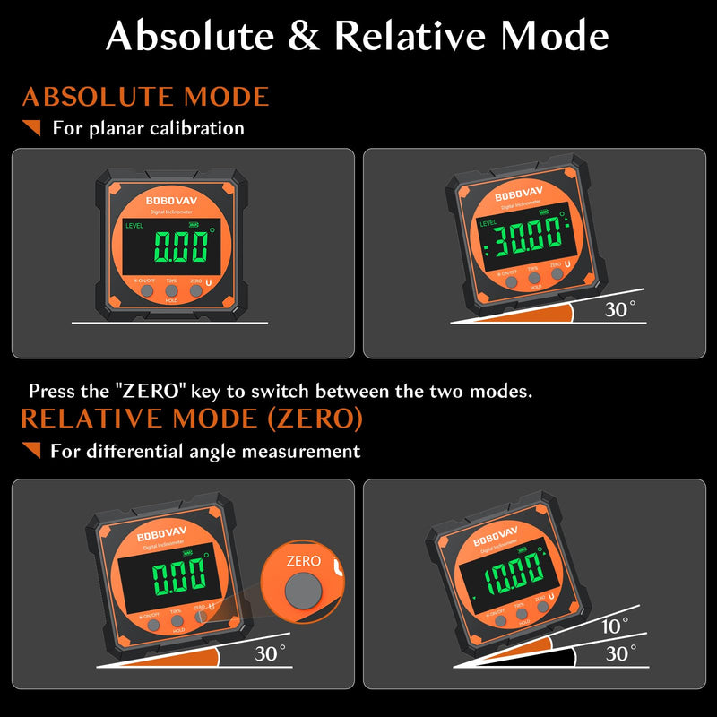 4-side Magnetic Digital Angle Gauge with Laser(Class 2, ＜1mW Output), 4 * 90° Rechargeable Electronic Inclinometer Protractor Level Gauge for Woodworking Tablesaw Orange