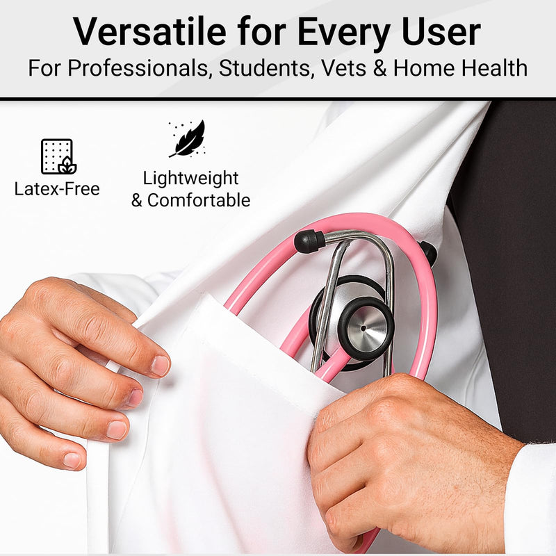 [Australia - AusPower] - Vive Precision Dualhead Stethoscope - Dual Head Diaphragm Bell for Nurses, ER, Cardiology, Veterinary, Fetal Pediatrics Blood Pressure Kit - Double Barrel Chestpiece Device For Doctors, Students 1 Count (Pack of 1) Pink 
