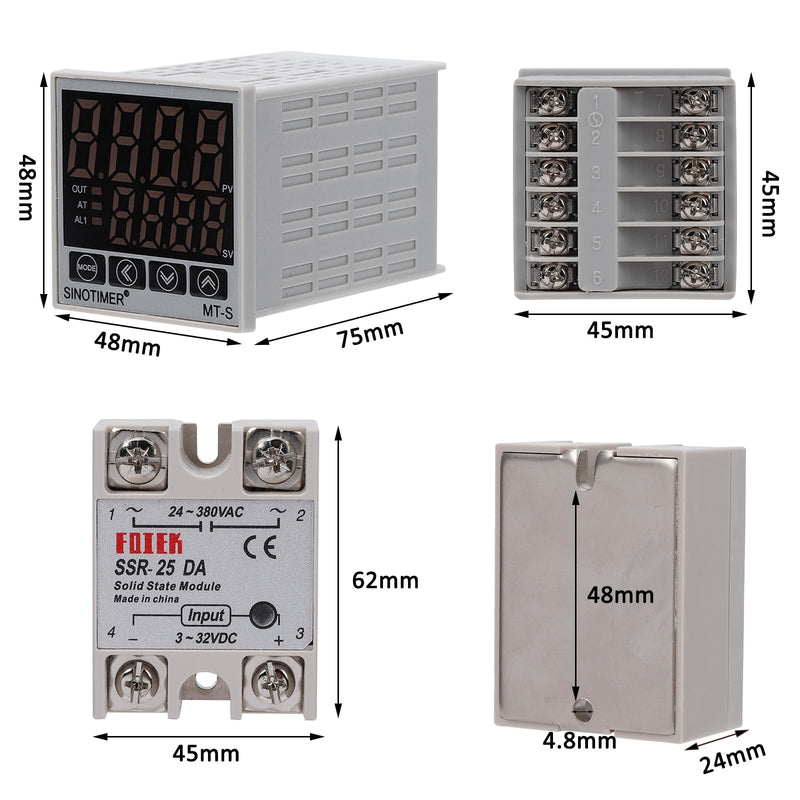 [Australia - AusPower] - PID Temperature Controller Kit, AC 100 to 240V, Comes with SSR 25DA Solid State Relay, K Type Screw Thermocouple, and Heat Sink 