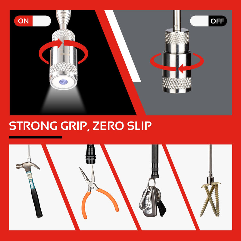 CTR 5PCS Telescoping Magnetic Pickup Tool Kit with Super Bright COB LED Square Inspection Mirror, Flexible Magnet Flashlight, Adjustable Inspection Tool with Long Handle - Best Gadgets Gifts for Men Red