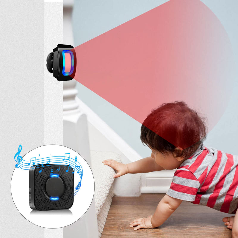 [Australia - AusPower] - Wireless Motion Sensor LED Light - Motion Detector Alarm Chimes Door Sensor with 500 FT Range Security Alert Monitor System for Home, Business, Store, Office, School A 1 Receiver+2 Sensors 