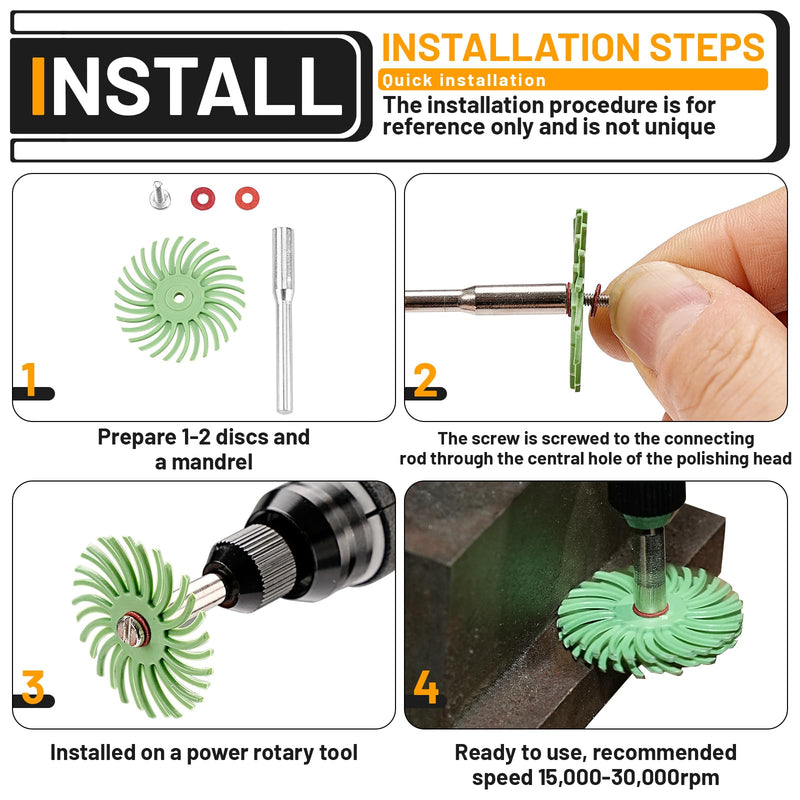 [Australia - AusPower] - 76Pcs 1 Inch Radial Bristle Disc Kit with 1/8" Shank for Rotary Tools,Detail Abrasive Brush for Jewelry Wood Metal Polishing, Bristle Wheel with Grit 80-2500 