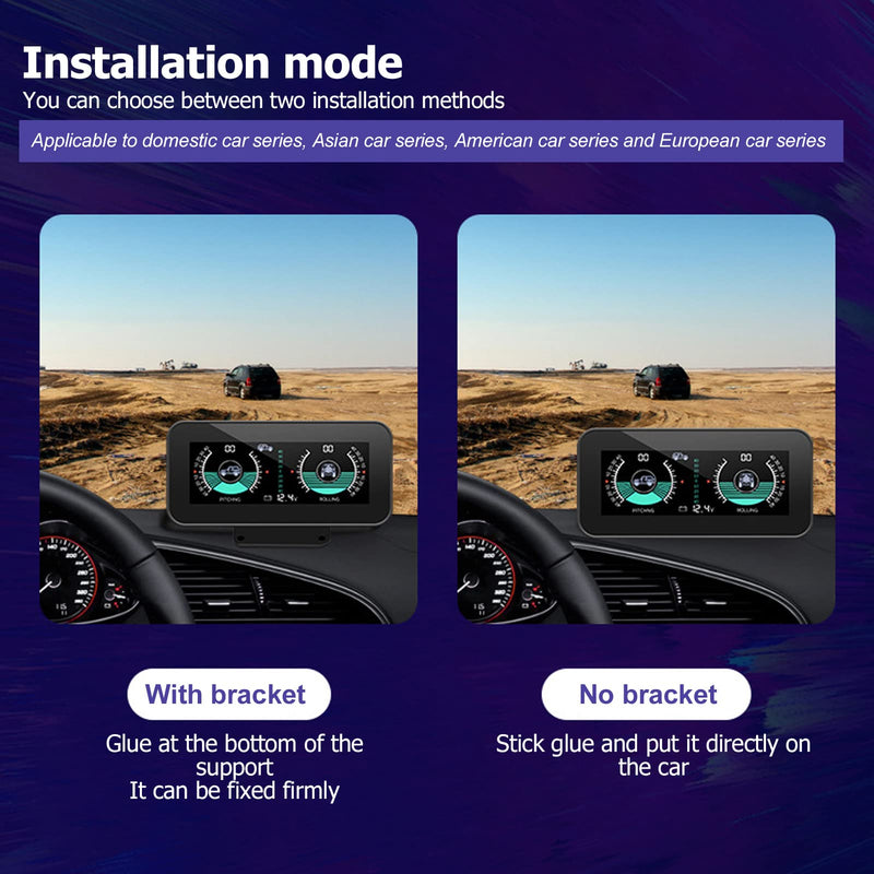 [Australia - AusPower] - Digital Car Inclinometer, Intelligent Level Tilt Gauge Angle Slope Meter with HD Display, HUD Head Up Pitch Angle Gauge Battery Voltage Monitor for Off-Road SUV Vehicles 