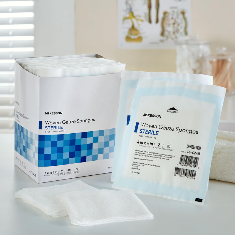 [Australia - AusPower] - McKesson Woven Gauze Sponges, Sterile, 8-Ply, 100% Cotton, 4 in x 4 in, 2 per Pack, 50 Packs, 100 Total 