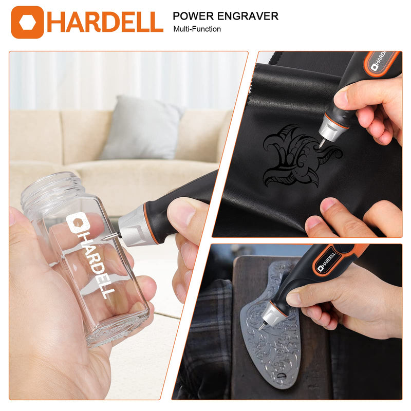 HARDELL 24W Engraving Pen, 5 Speed Engraving Tool with Letter/Number Stencil, Soft Handle Engraver Pen with Tungsten Carbide Steel Bits for Metal, Stone, Wood, Leather, Glass, PVC Pipe, DIY Crafts Orange