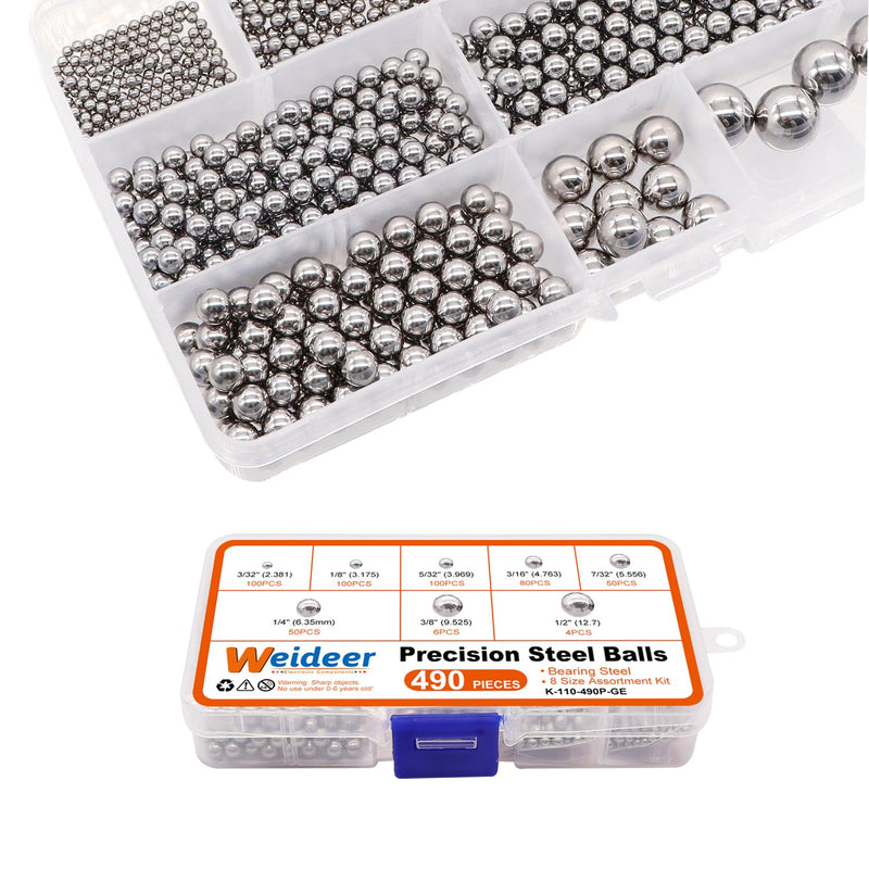 [Australia - AusPower] - weideer 490pcs 8 Sizes Bicycle Bearing Balls Metal Mixing Balls Assortment Kit 1/2" 3/8" 1/4" 7/32" 3/16" 5/32" 1/8" 3/32" Precision Steel Balls 